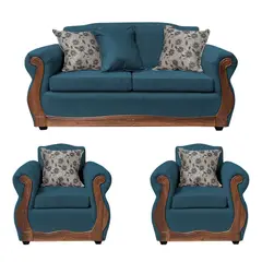 AMERICA DECORA - Living Con Resorte Estructural 5 Cuerpos 3+1+1 Gran Santi Chenille Azul X