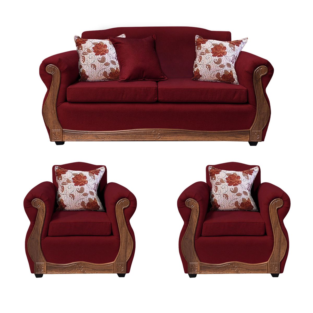 AMERICA DECORA - Living Con Resorte Estructural 5 Cuerpos 3+1+1 Gran Santi Chenille Rojo X