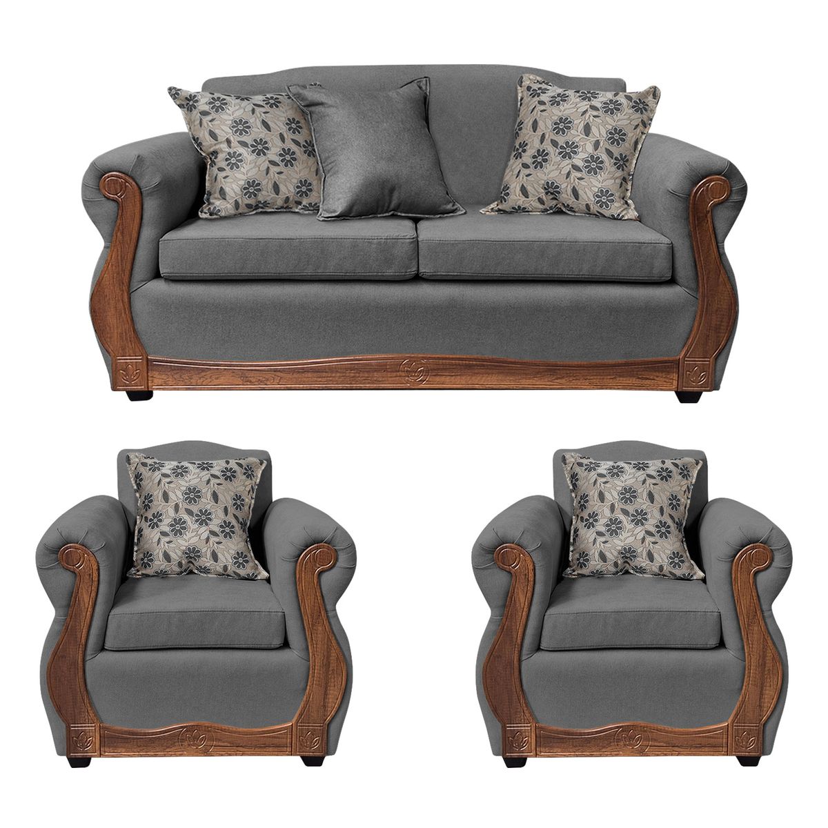 AMERICA DECORA - Living Con Resorte Estructural 5 Cuerpos 3+1+1 Gran Santi Chenille Gris X