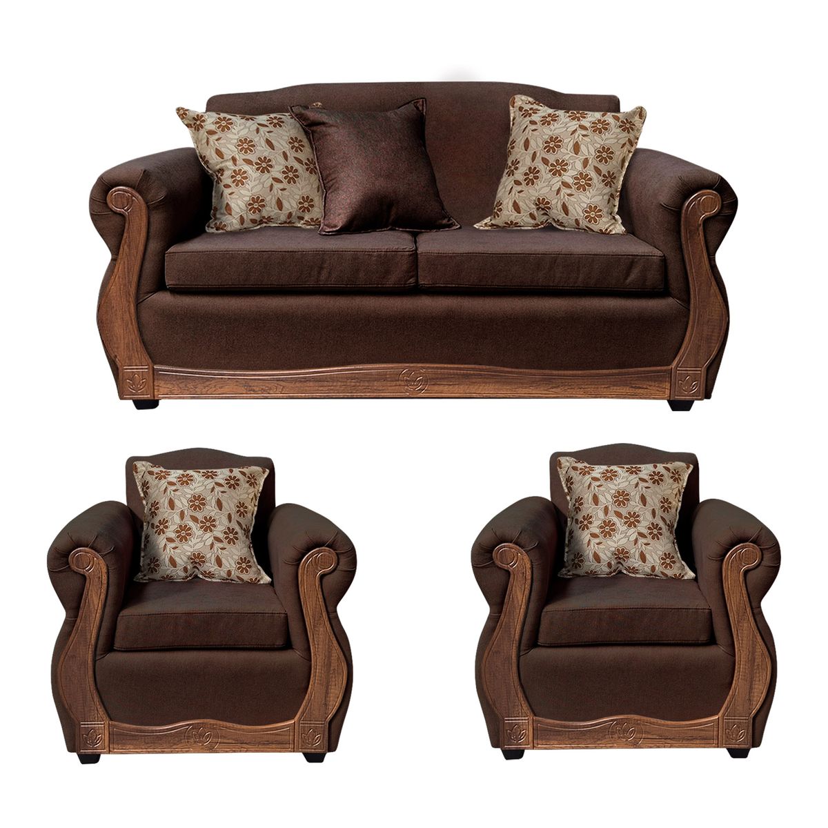 AMERICA DECORA - Living Con Resorte Estructural 5 Cuerpos 3+1+1 Gran Santi Chenille Café Oscuro X
