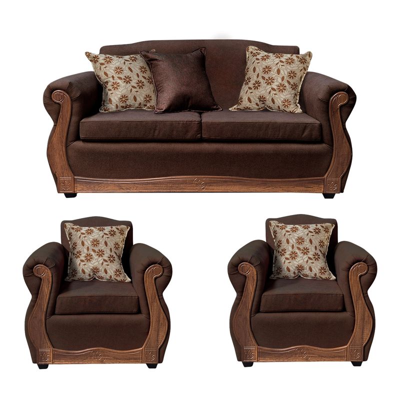AMERICA DECORA - Living Con Resorte Estructural 5 Cuerpos 3+1+1 Gran Santi Chenille Café Oscuro X