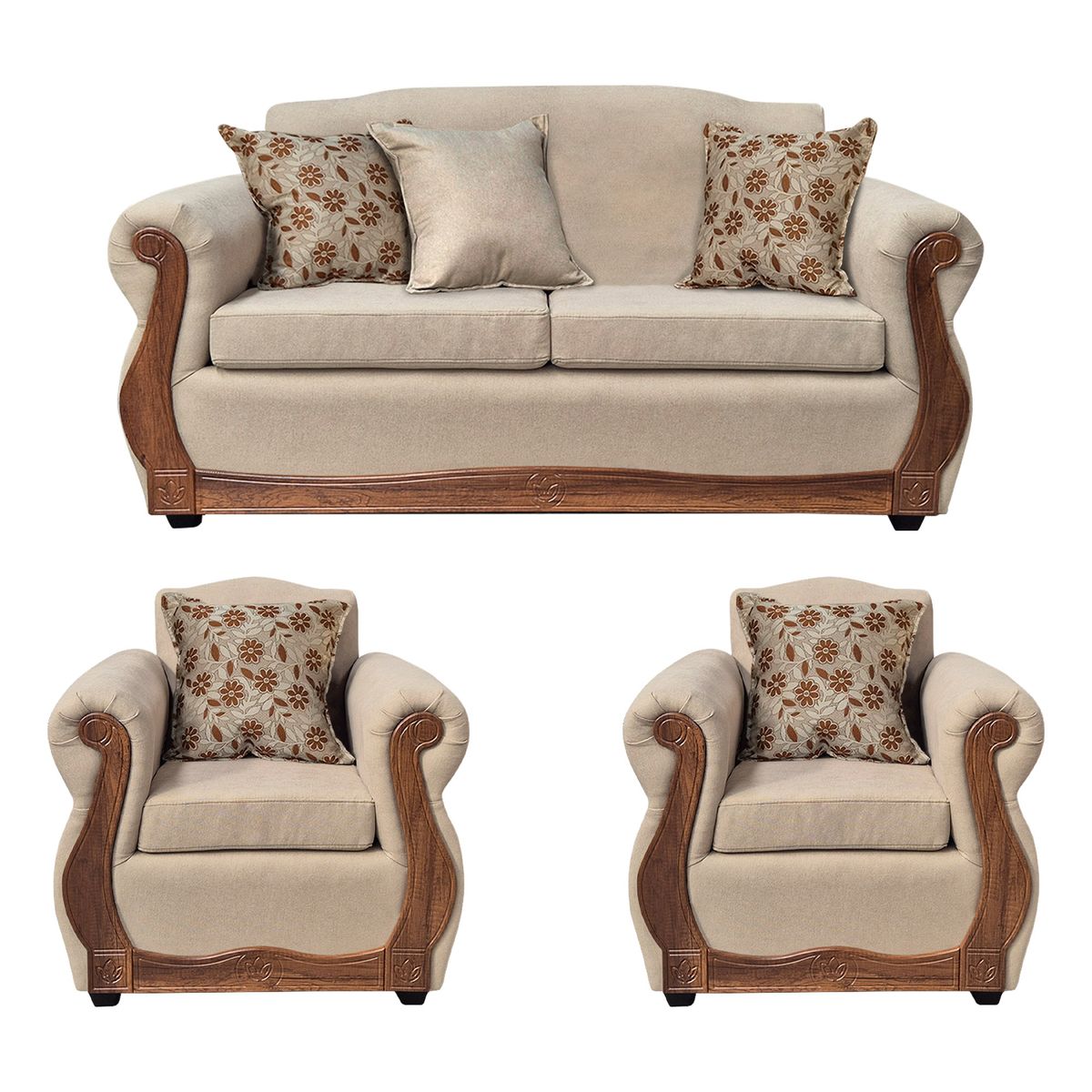 AMERICA DECORA - Living Con Resorte Estructural 5 Cuerpos 3+1+1 Gran Santi Chenille Beige X
