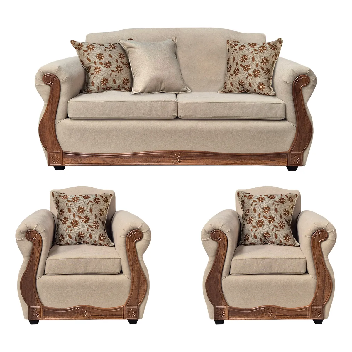 AMERICA DECORA - Living Con Resorte Estructural 5 Cuerpos 3+1+1 Gran Santi Chenille Beige X