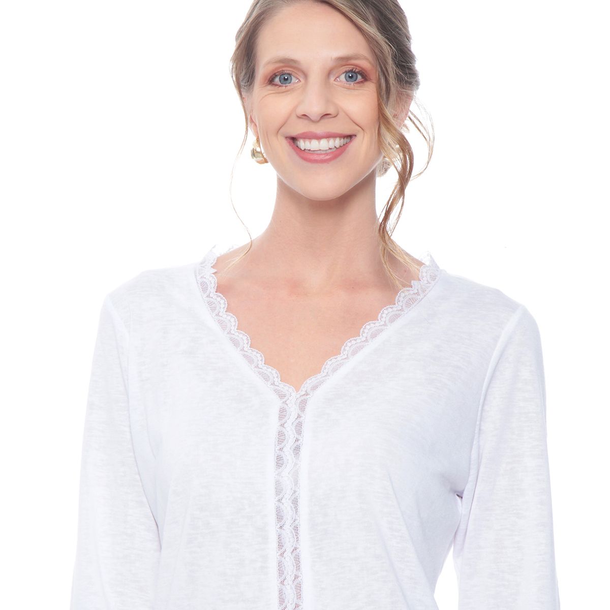 WADOS - POLERA  MANGA LARGA  ESCOTE V CON ENCAJE