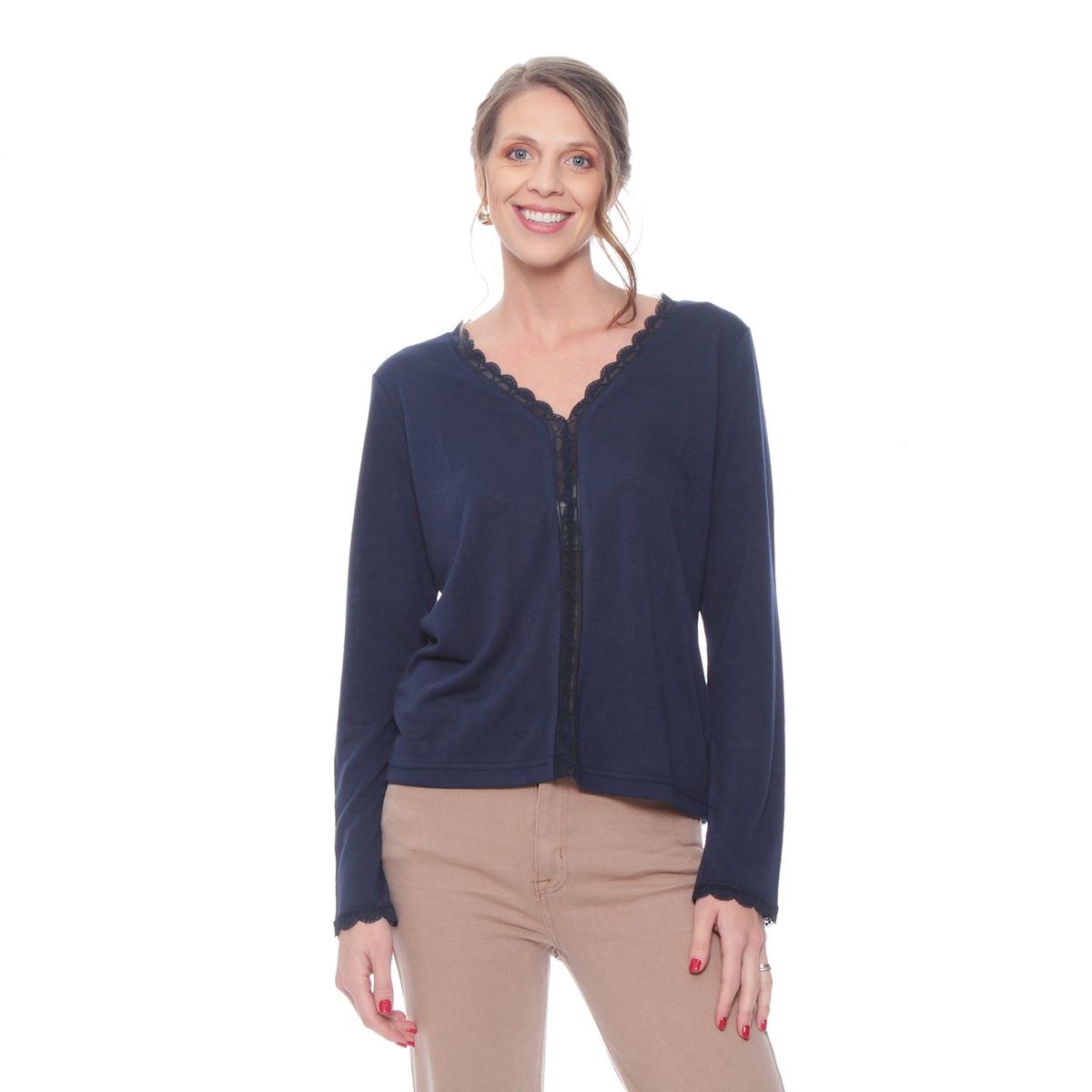 WADOS - POLERA  MANGA LARGA  ESCOTE V CON ENCAJE