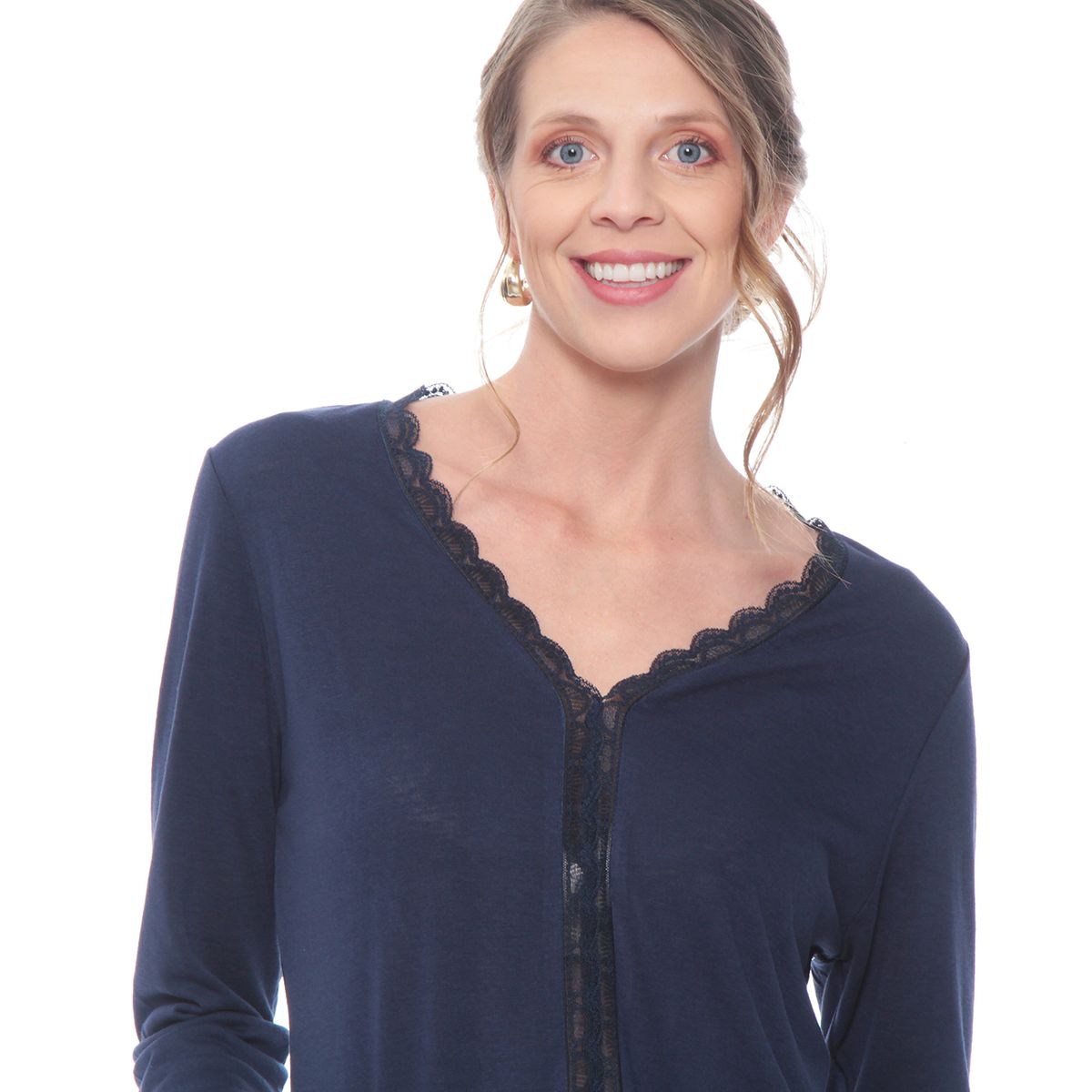 WADOS - POLERA  MANGA LARGA  ESCOTE V CON ENCAJE