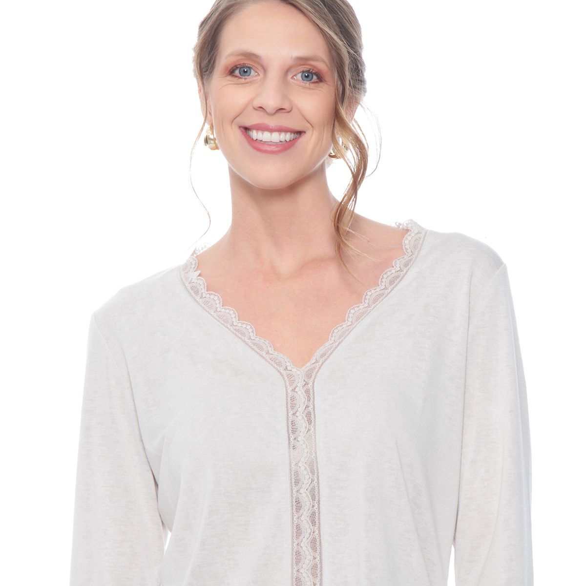 WADOS - POLERA  MANGA LARGA  ESCOTE V CON ENCAJE