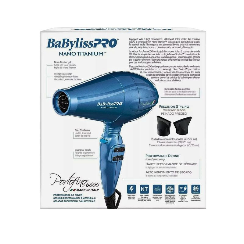BABYLISS PRO - Secador BabylissPro Portofino Nano titanium 2000W Azul