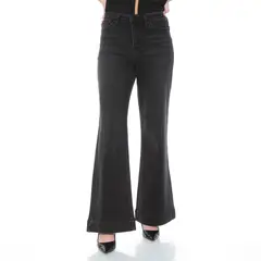 WADOS - JEANS WIDE LEG TIRO ALTO PRETINA BASICA 1 BOTON