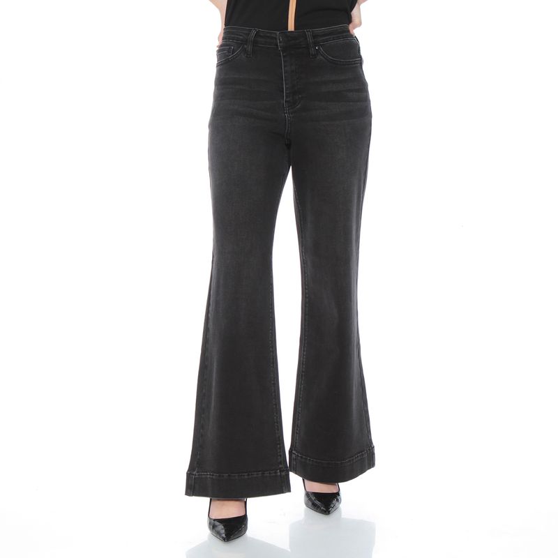 WADOS - JEANS WIDE LEG TIRO ALTO PRETINA BASICA 1 BOTON