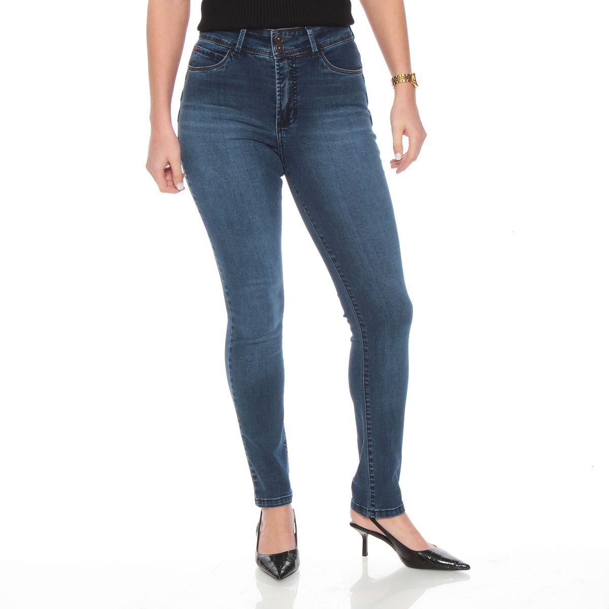 WADOS - JEANS PITILLO TIRO ALTO PRETINA MEDIA 2 BOTONES PUSH UP