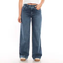 WADOS - JEANS WIDE LEG TIRO ALTO PRETINA BASICA 1 BOTON PUSH UP