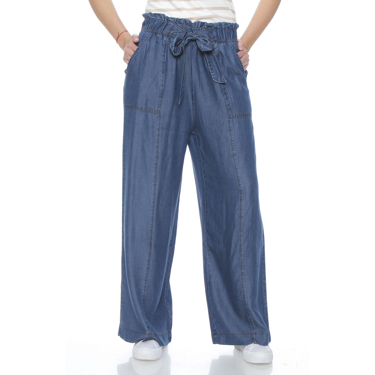 WADOS - PANTALON LYOCELL WIDE LEG TIRO ALTO PRETINA ELASTICADA CON LAZO