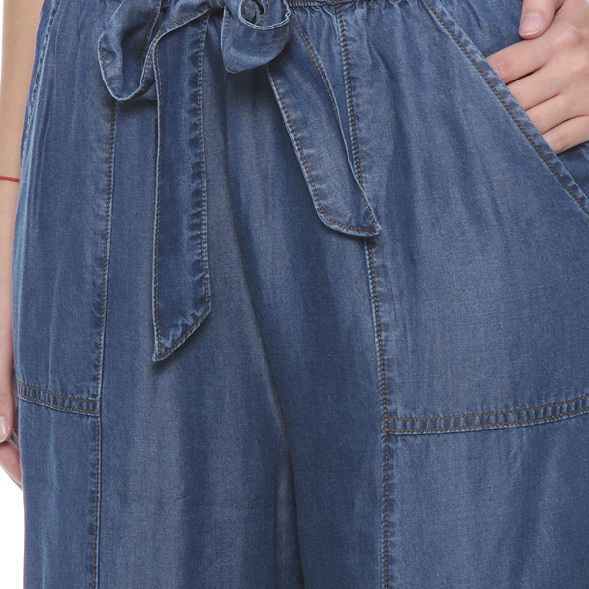 WADOS - PANTALON LYOCELL WIDE LEG TIRO ALTO PRETINA ELASTICADA CON LAZO