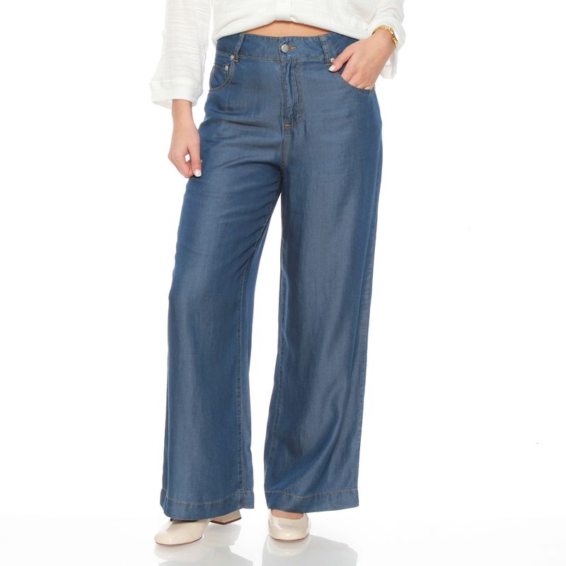 WADOS - PANTALON LYOCELL WIDE LEG TIRO ALTO PRETINA BASICA 1 BOTON