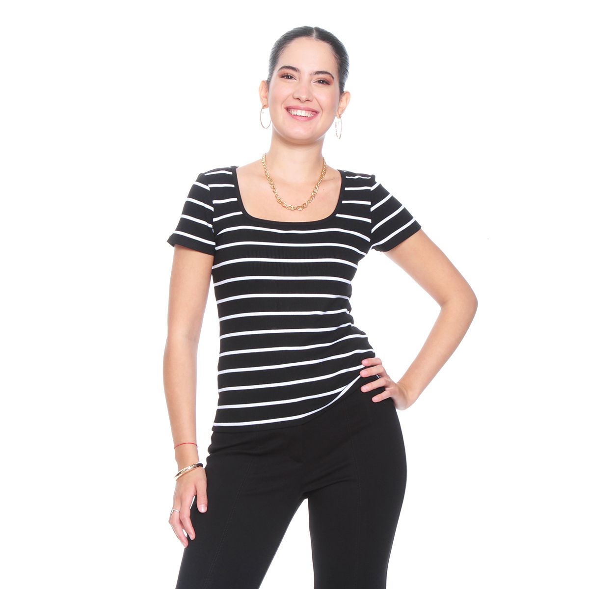 WADOS - POLERA MANGA CORTA LISTADA ESCOTE CUADRADO