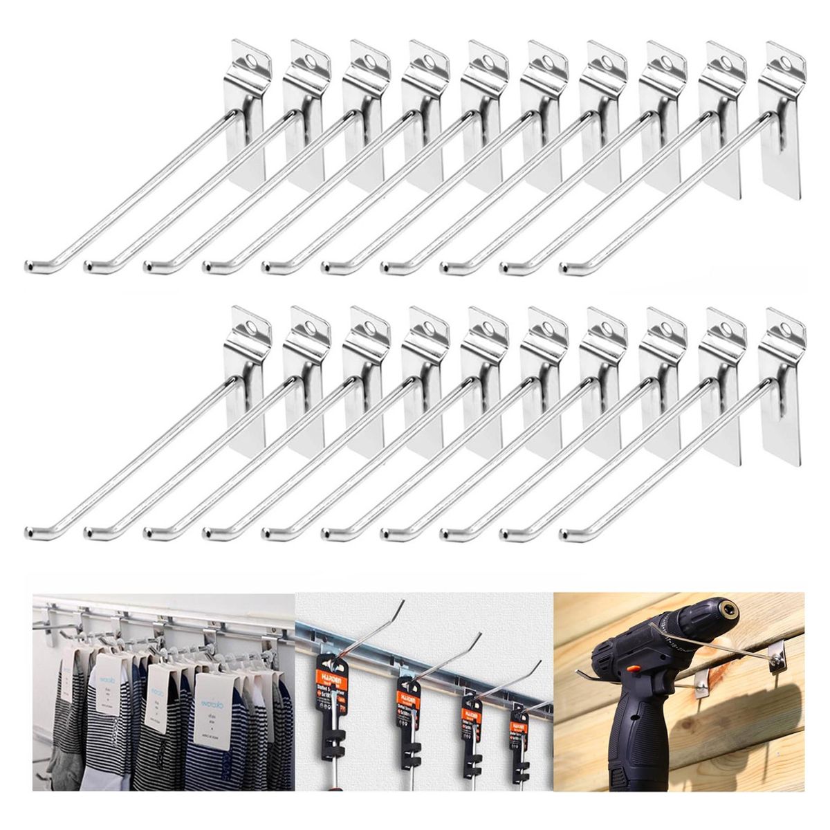 GENERICO - 20 Ganchos De Panel De Pared De Listones Garaje Tienda Hogar