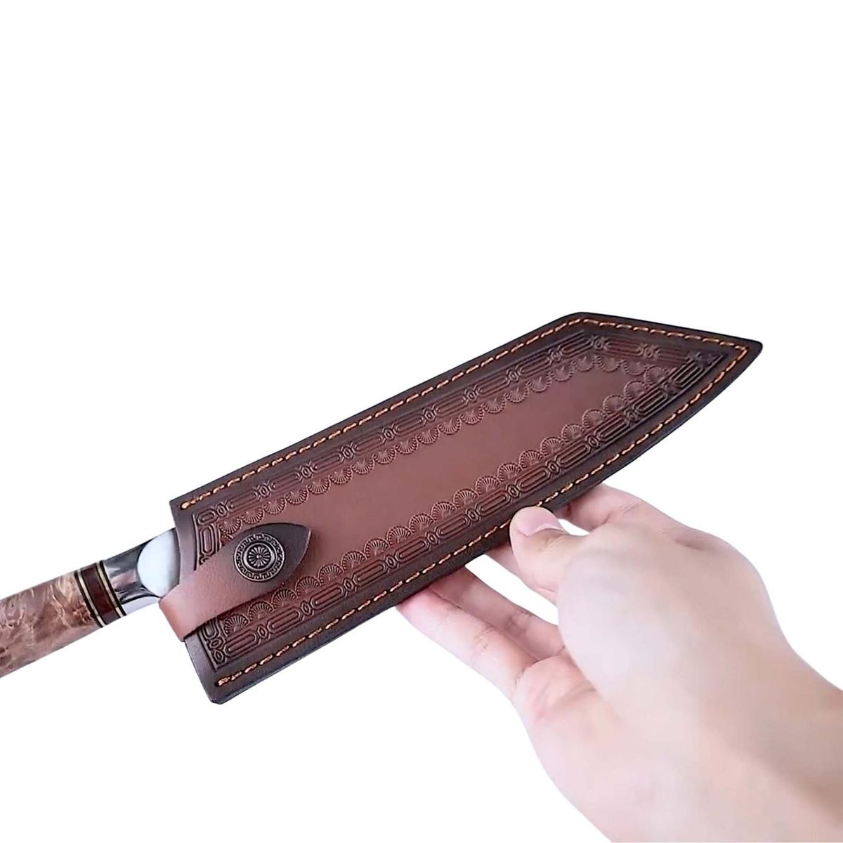 KOYAM - Funda de cuero con broche de cobre para cuchillo - Marron - Kiritsuke
