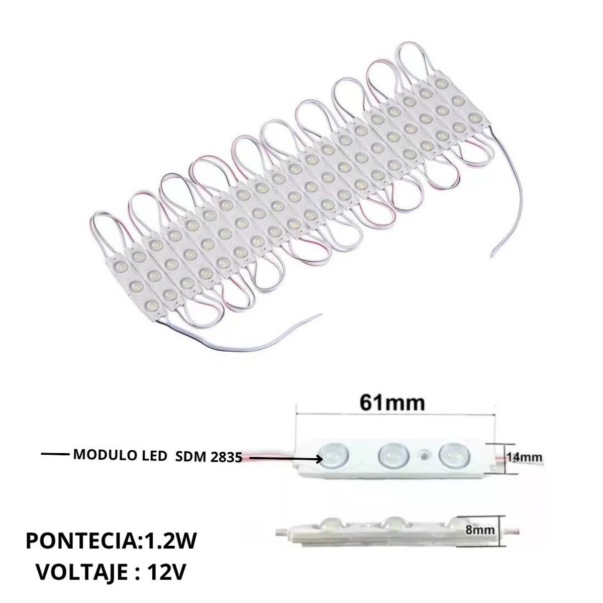WANT - Módulos Led Calugas 3led 2835 Dc12v 1.2w Luz Fría 200piezas