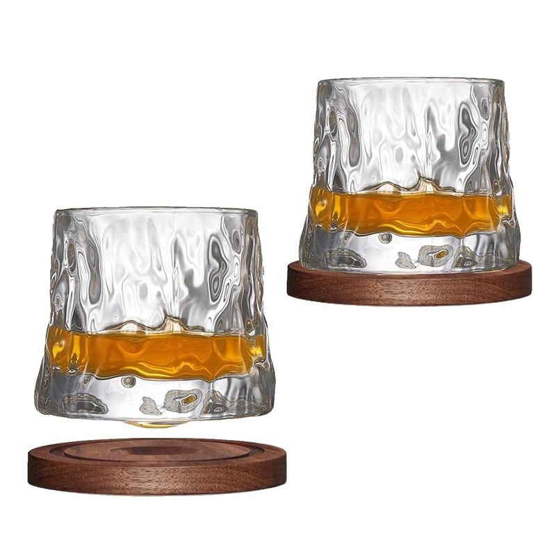 GENERICO - 2pcs 160ml Vasos De Whisky Giratorios Con Base De Madera