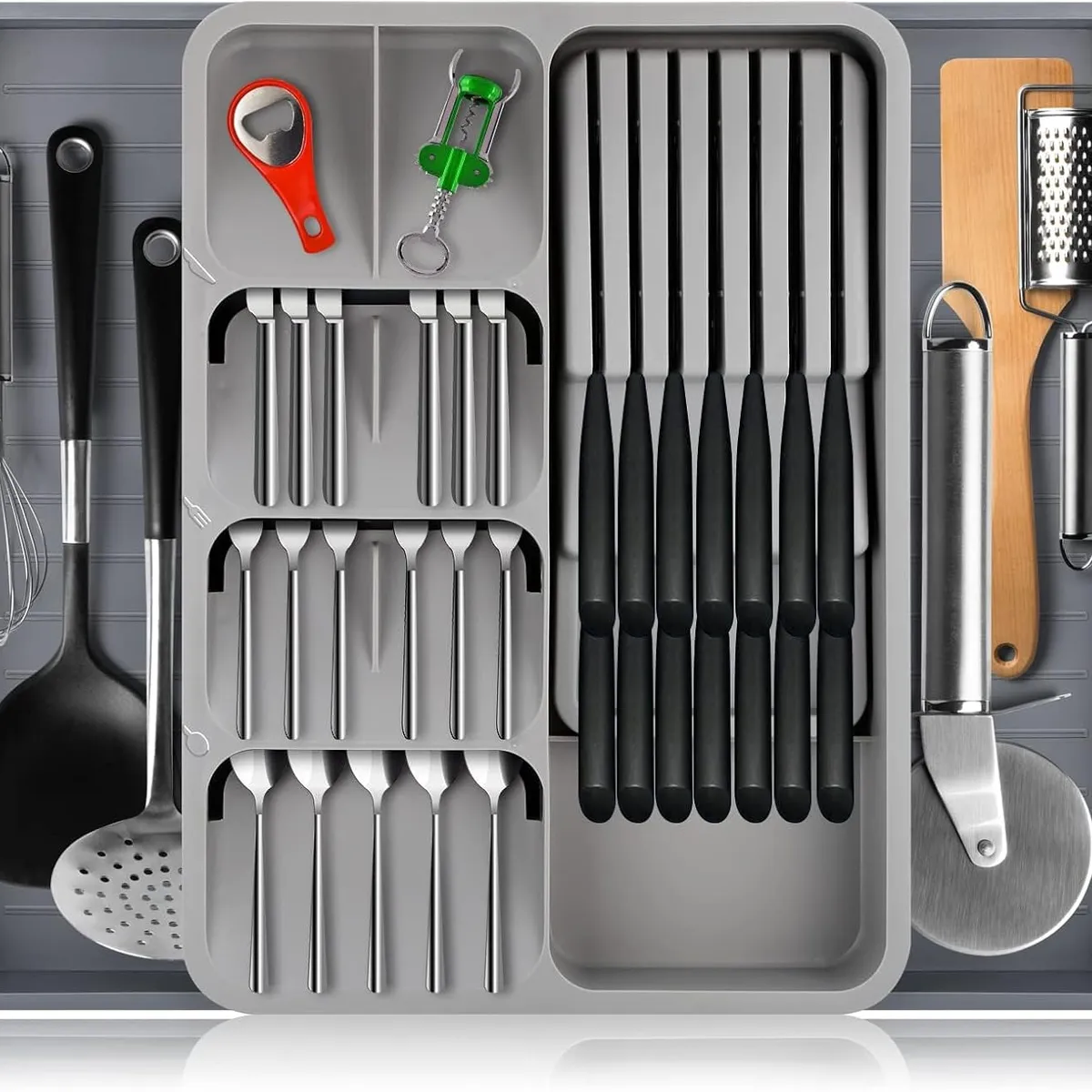 KUANGYE - Organizador De Cubiertos De Cocina Extensible Y Extraíble