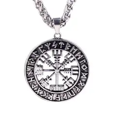 KUANGYE - Collar Hombre Brújula De Runas Vikingas Acero Inox