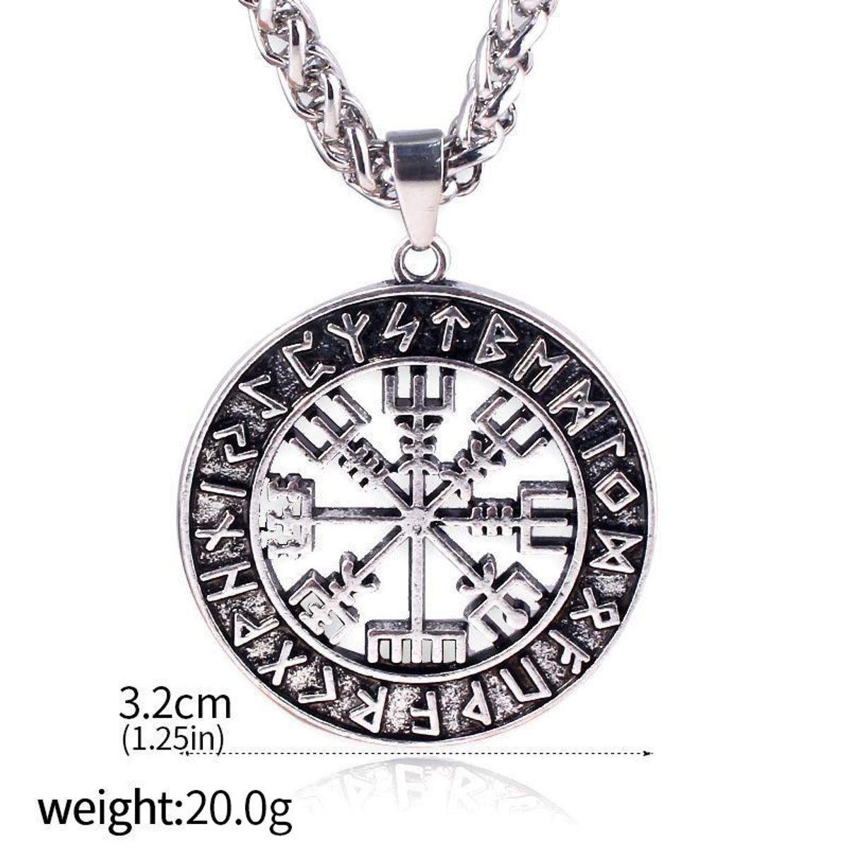 KUANGYE - Collar Hombre Brújula De Runas Vikingas Acero Inox