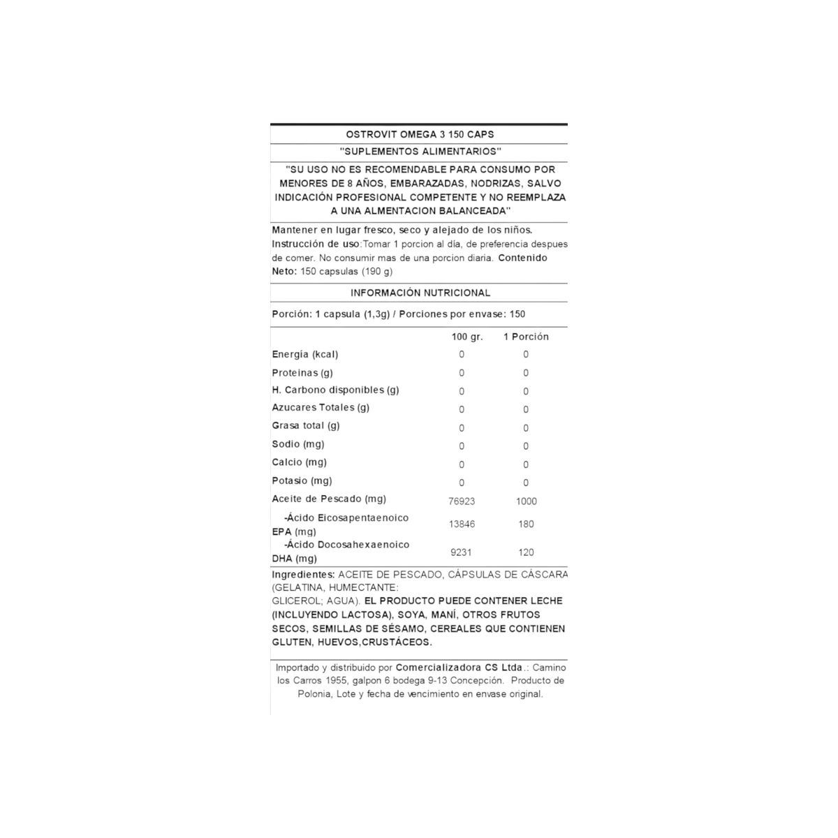 OSTROVIT - OMEGA 3 150 CAPSULAS - OSTROVIT
