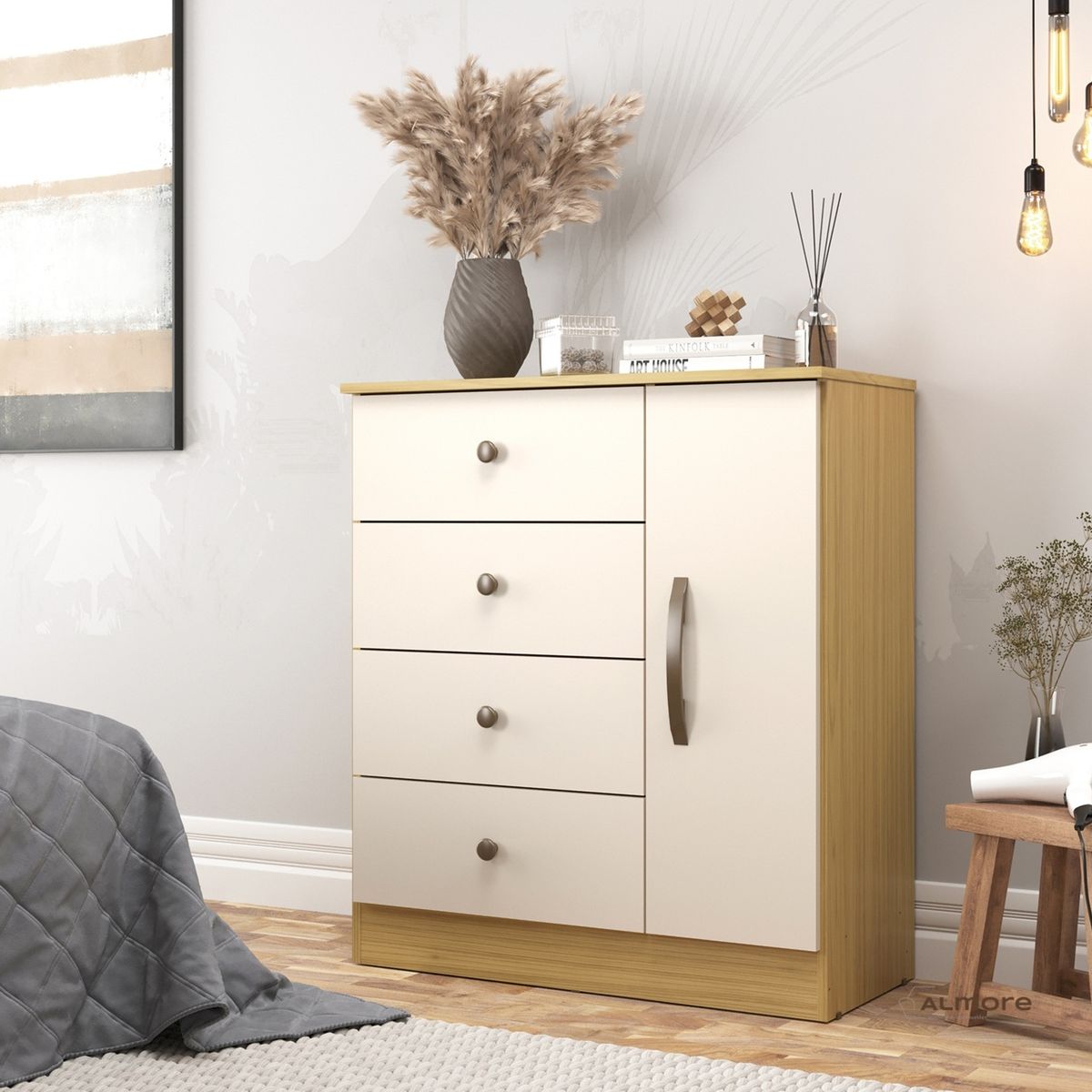 ALMORE - Comoda Rancagua 1 Pta 4 Caj Nogueira/Off White