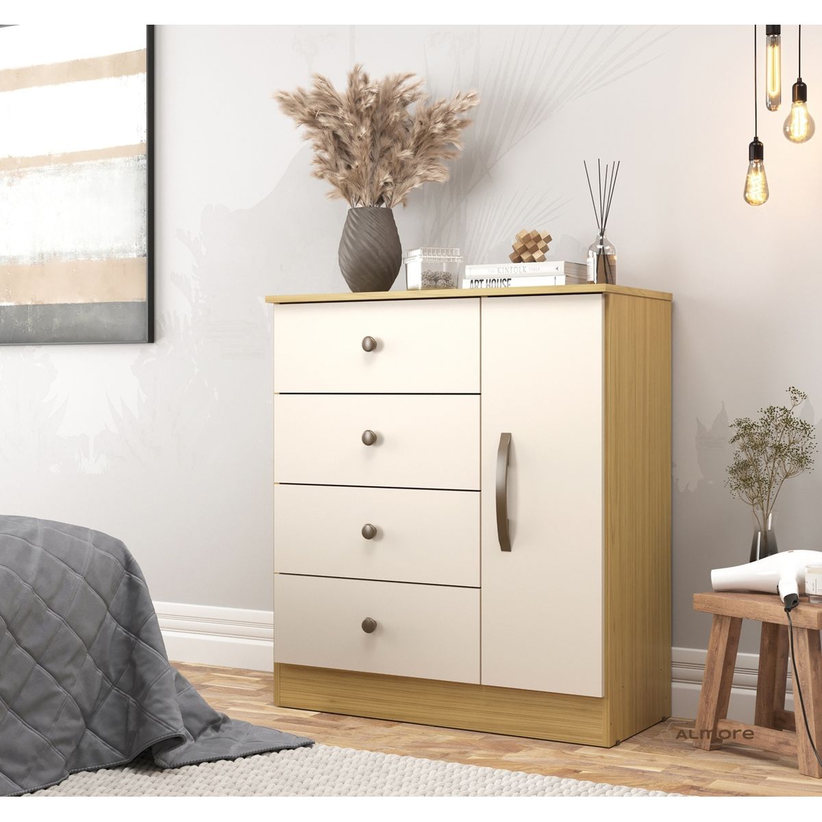 ALMORE - Comoda Rancagua 1 Pta 4 Caj Nogueira/Off White