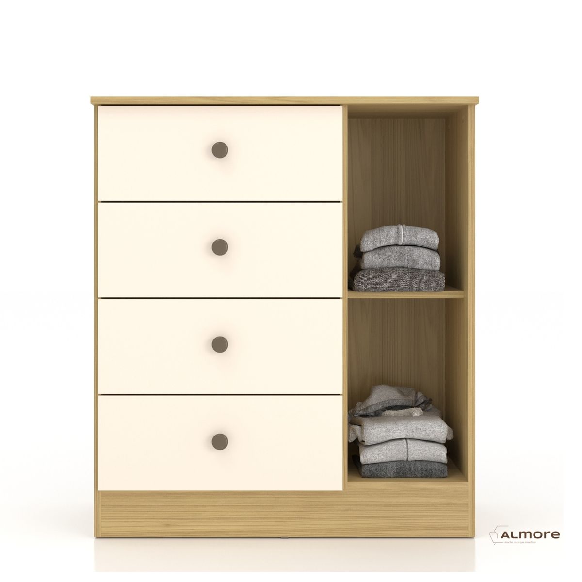 ALMORE - Comoda Rancagua 1 Pta 4 Caj Nogueira/Off White
