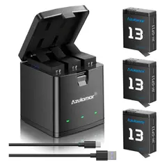 AZULAMAR - 3x Baterías Y Cargador Juego Para Gopro Hero 13