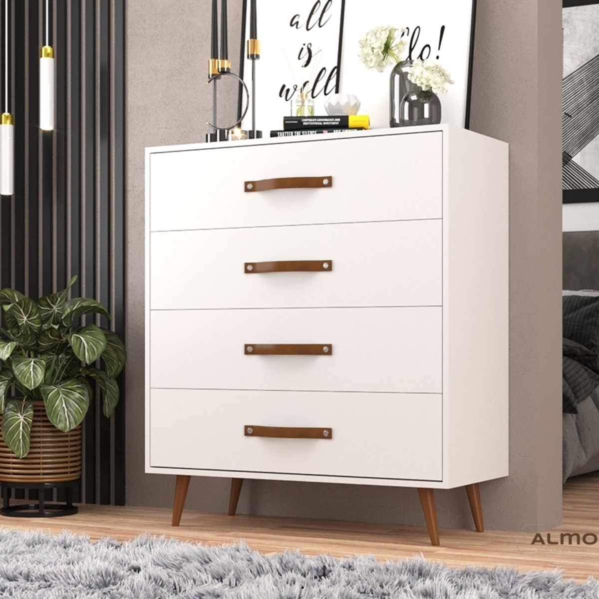 ALMORE - Comoda Brasil 4 Cajones Blanco