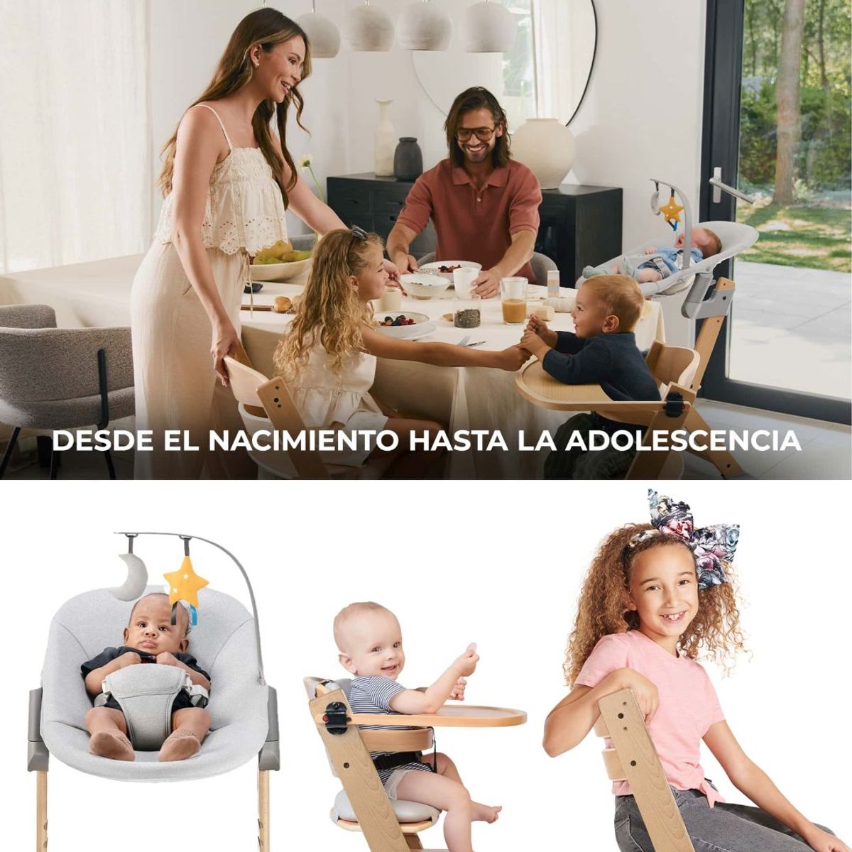 KINDERKRAFT - Silla de comer evolutiva 4 en 1 Enock Natural + Calmee