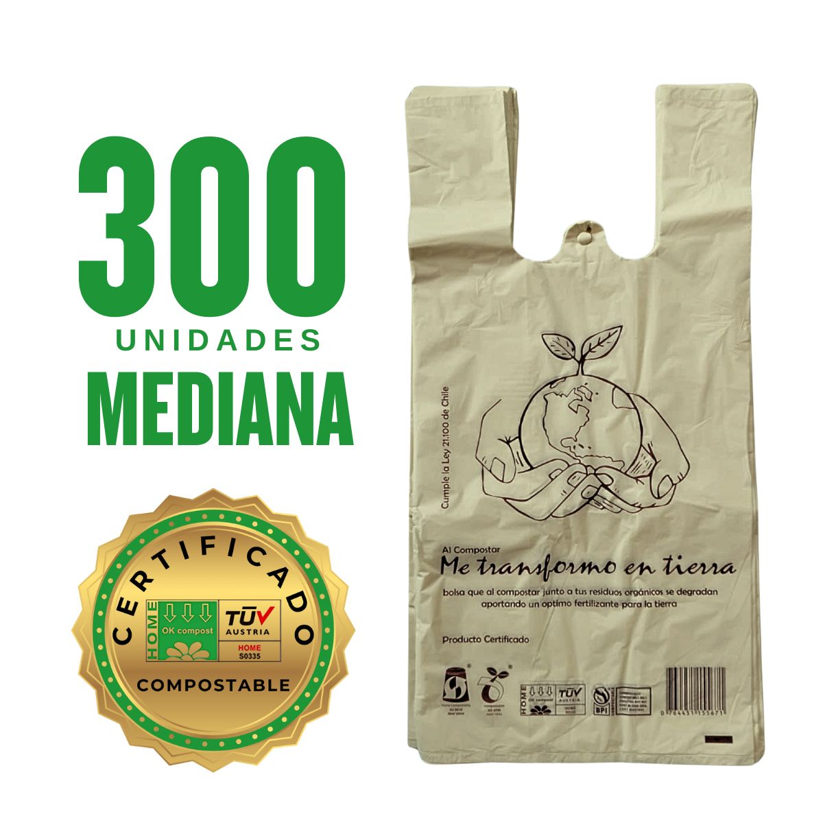 GENERICO - Bolsa Camiseta Biodegradable & compost  42x50 300 unidades