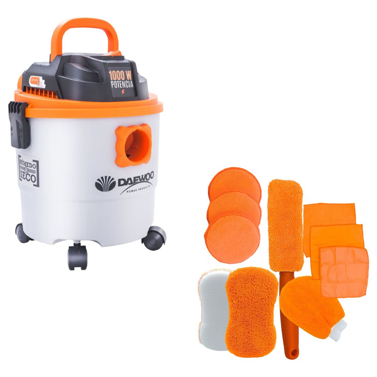 DAEWOO - Aspiradora De Tacho Polvo Y Agua Daewoo 15l 1000w + set Esponjas