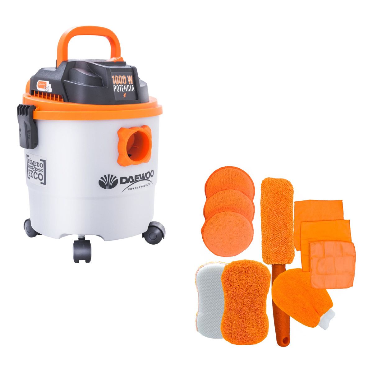 DAEWOO - Aspiradora De Tacho Polvo Y Agua Daewoo 15l 1000w + set Esponjas