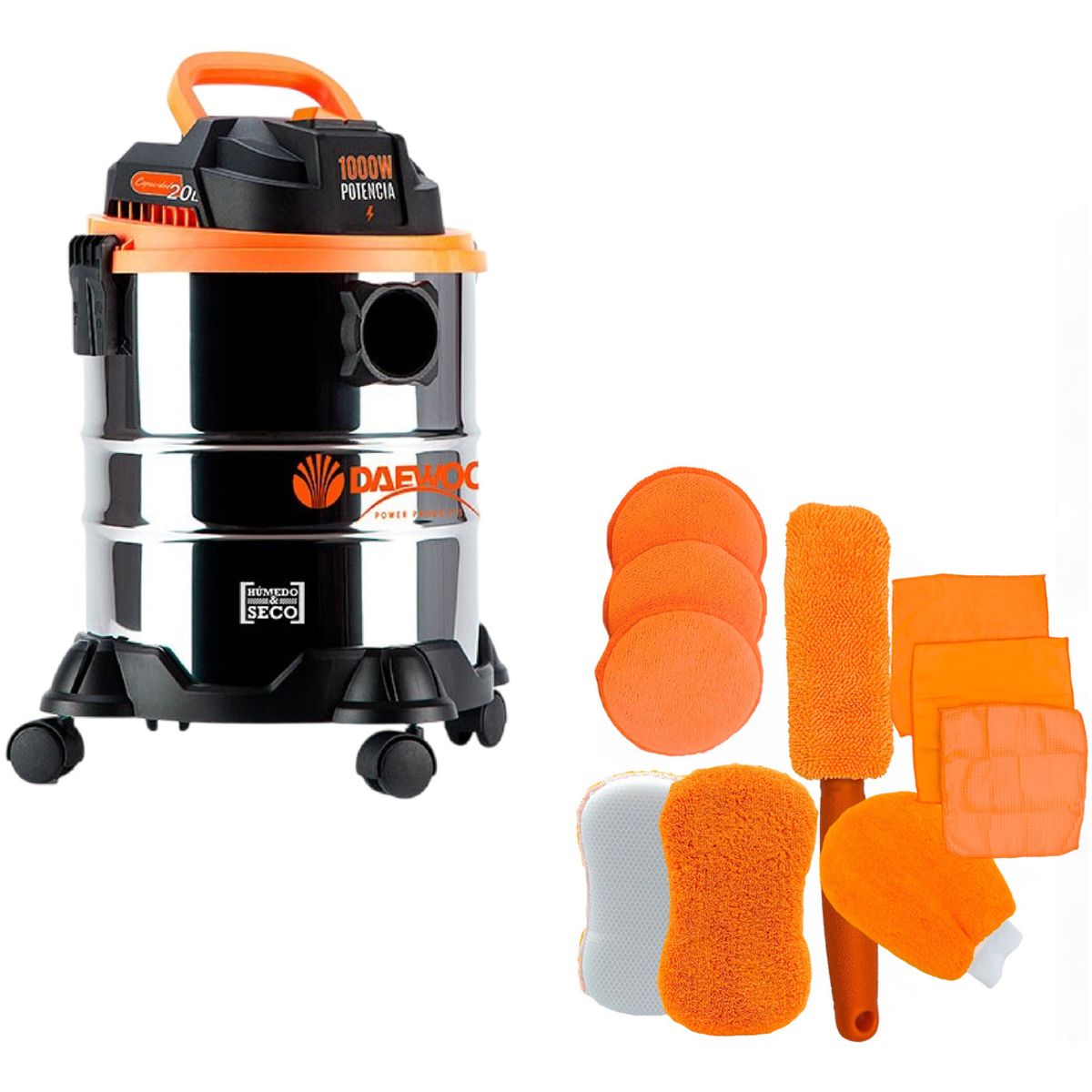 DAEWOO - Aspiradora De Tacho Polvo Y Agua Daewoo 20l 1000w + Set Esponjas