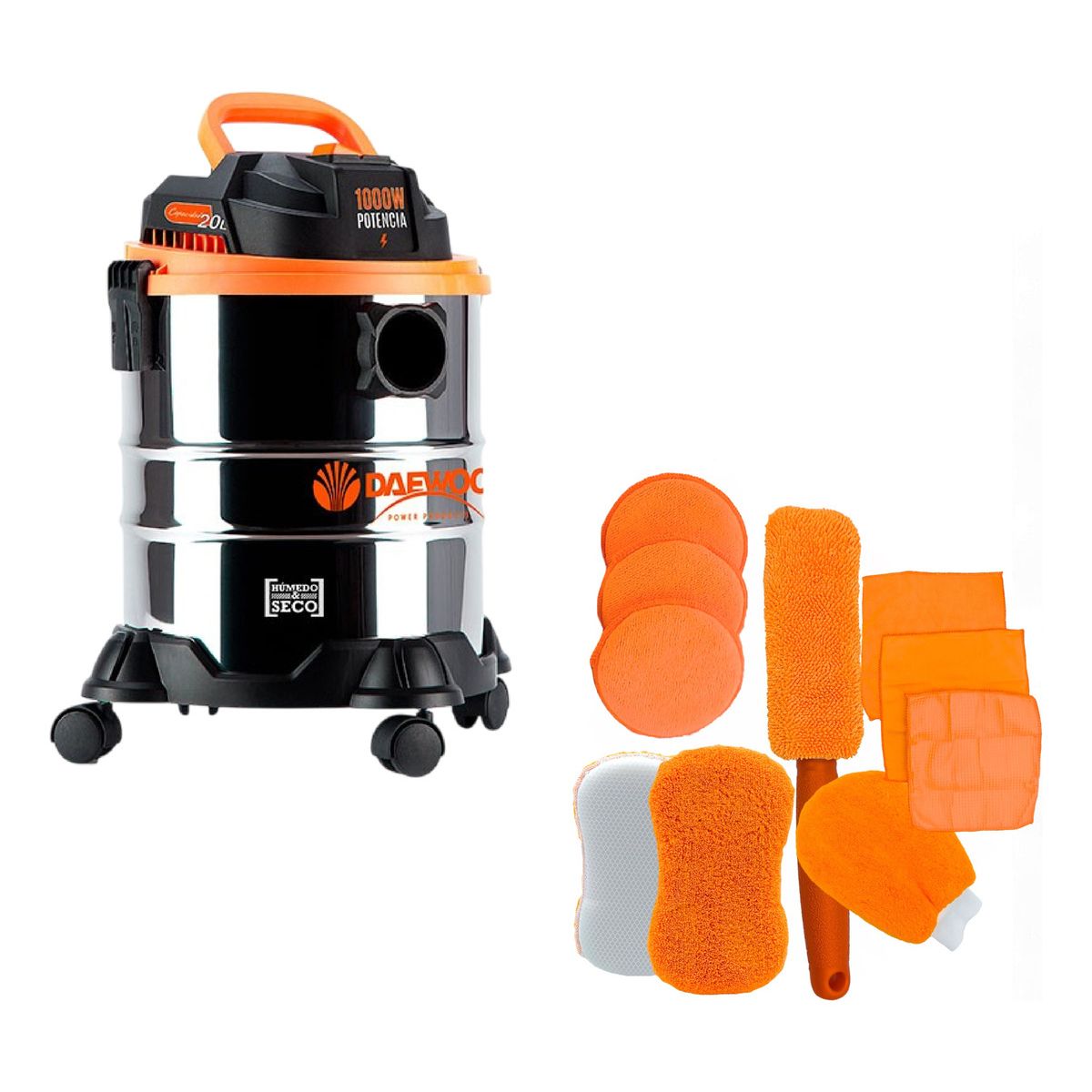 DAEWOO - Aspiradora De Tacho Polvo Y Agua Daewoo 20l 1000w + Set Esponjas