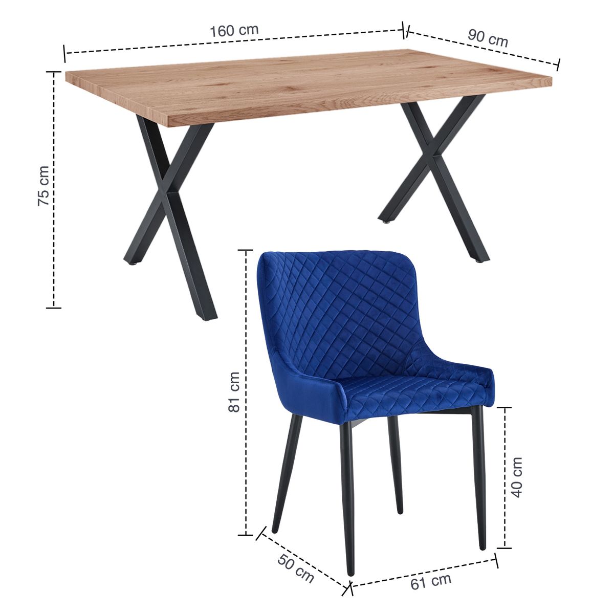 NOVAHUS - Comedor Monaco Mesa 160x90cm + 4 Sillas Mix Velvet