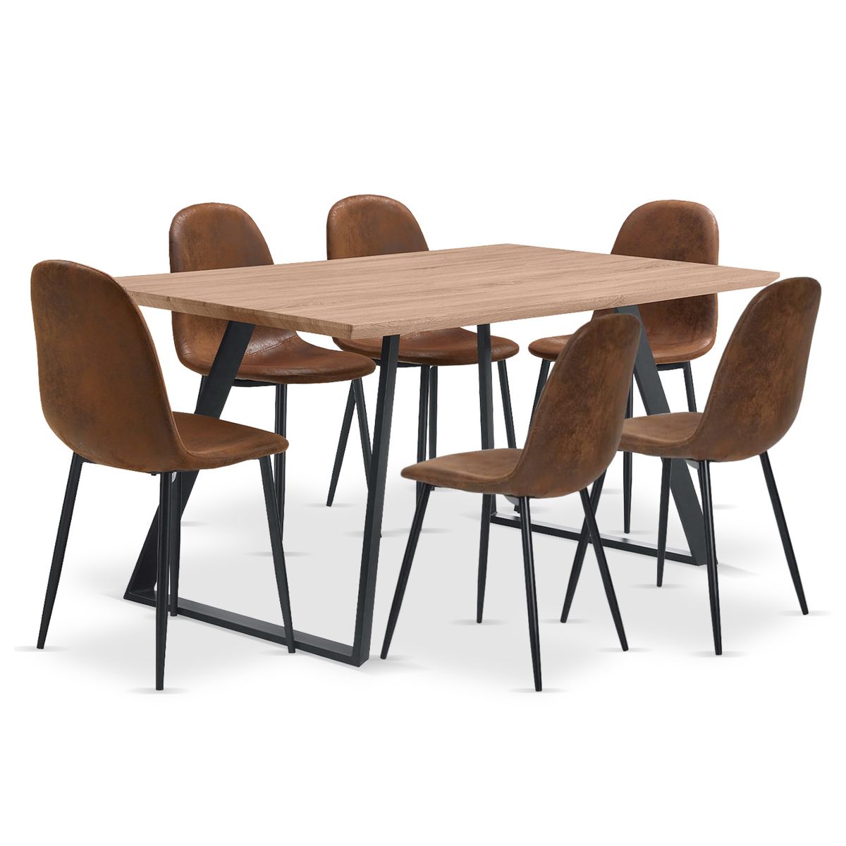 NOVAHUS - Comedor Charleston Mesa 75x80x150cm + 6 Sillas Velvet Café