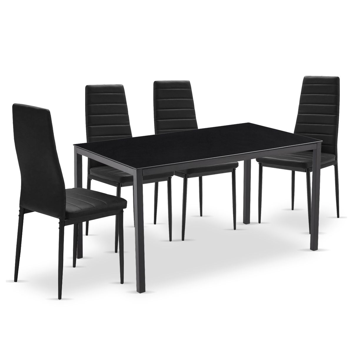 NOVAHUS - Comedor Mesa Vidrio 75x80x120cm + 4 Sillas Pu Negro