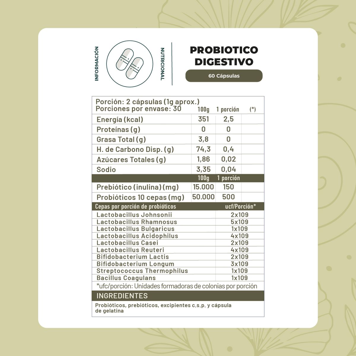 KARUNLIFE - Probiótico Digestivo 60 Cápsulas Karun Life