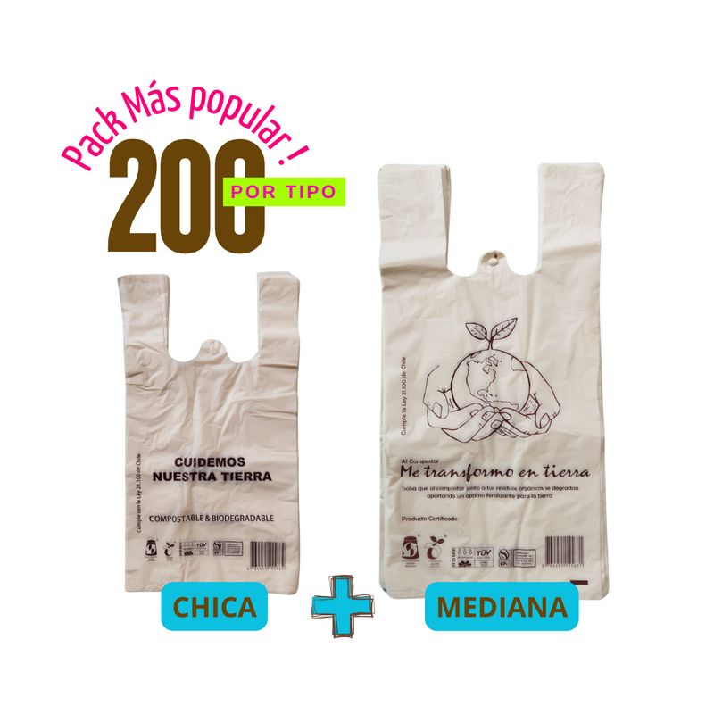GENERICO - Bolsa Tipo Camiseta  Pack Popular  Compostable y Biodegradable