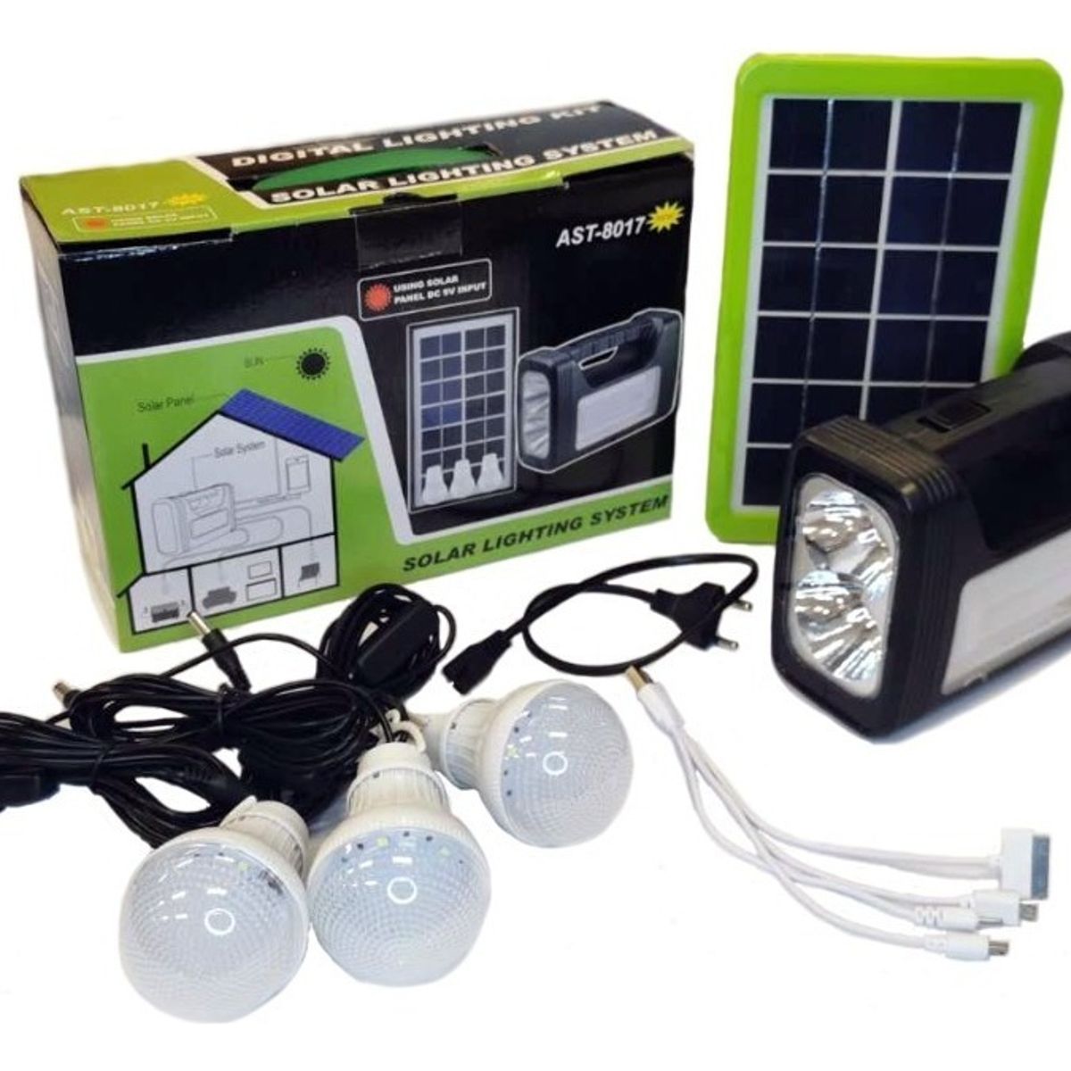 GENERICO - Kit Emergencia Camping Solar 3 Ampolletas Linterna+radio Mp3 Color Negro