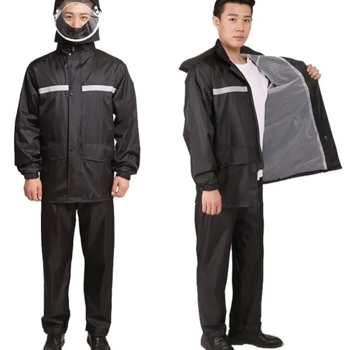 GENERICO - Traje De Agua Negro Impermeable Motociclista Reflectante Talla XL