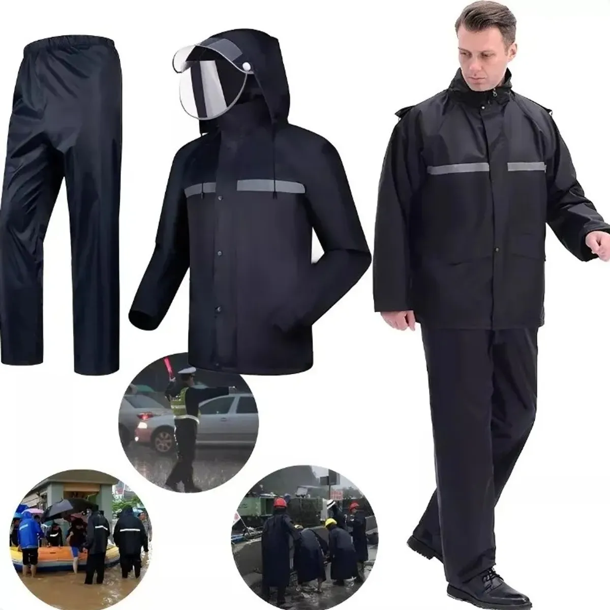 GENERICO - Traje De Agua Negro Impermeable Motociclista Reflectante Talla XL