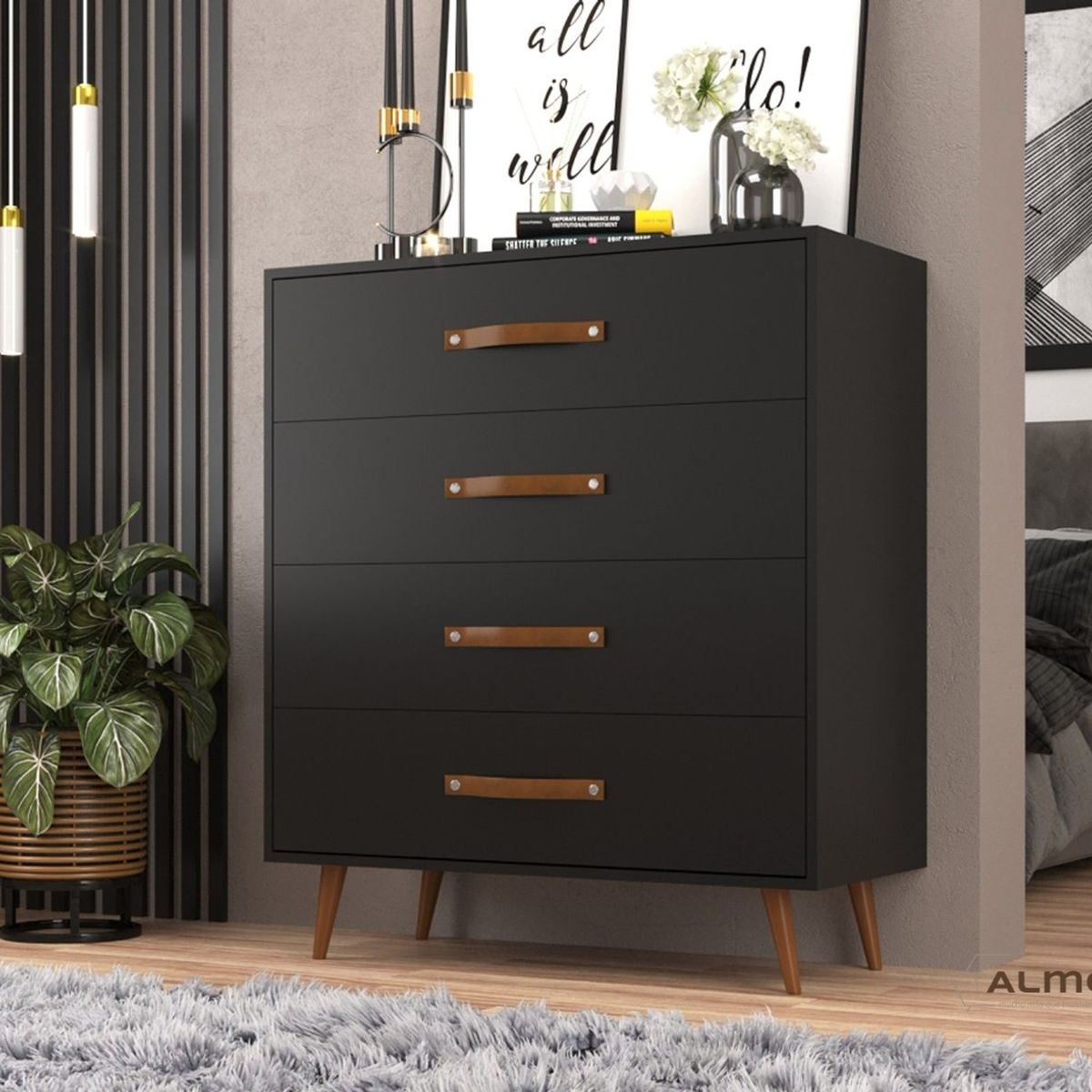 ALMORE - Comoda Brasil 4 Cajones Negro