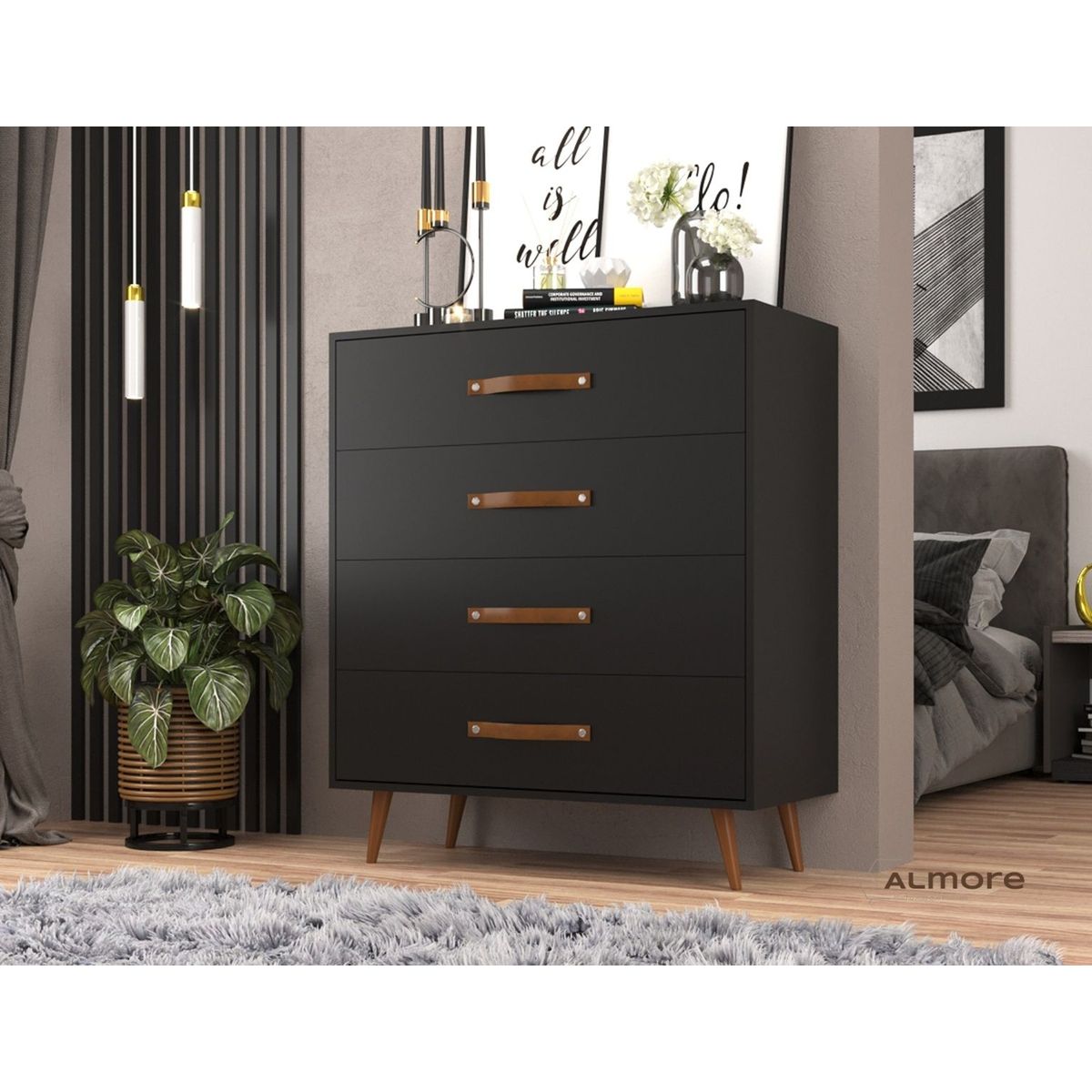 ALMORE - Comoda Brasil 4 Cajones Negro