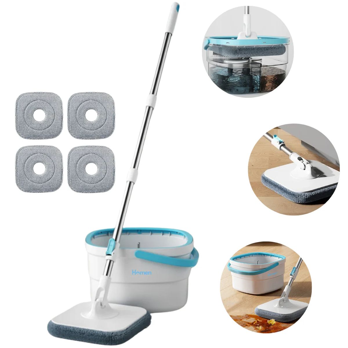 HOMEN - Trapeador Mopa Giratoria 360 Con Balde + Repuestos